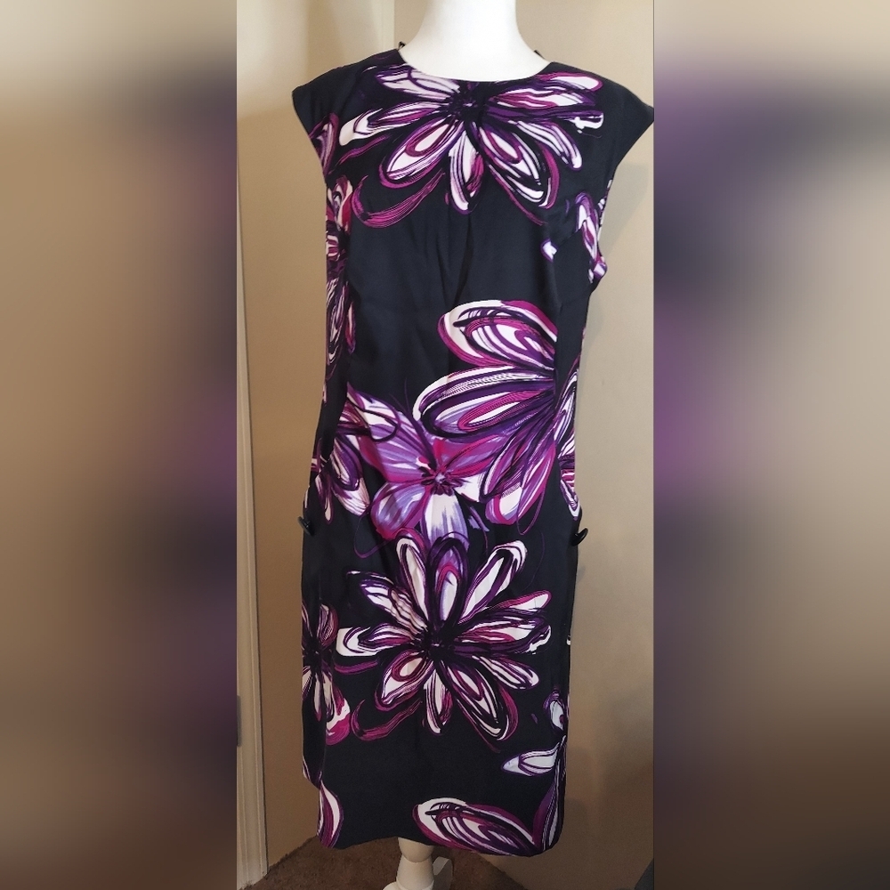 Alyx Dress Womens 16 Petite Black and purple Floral Shift